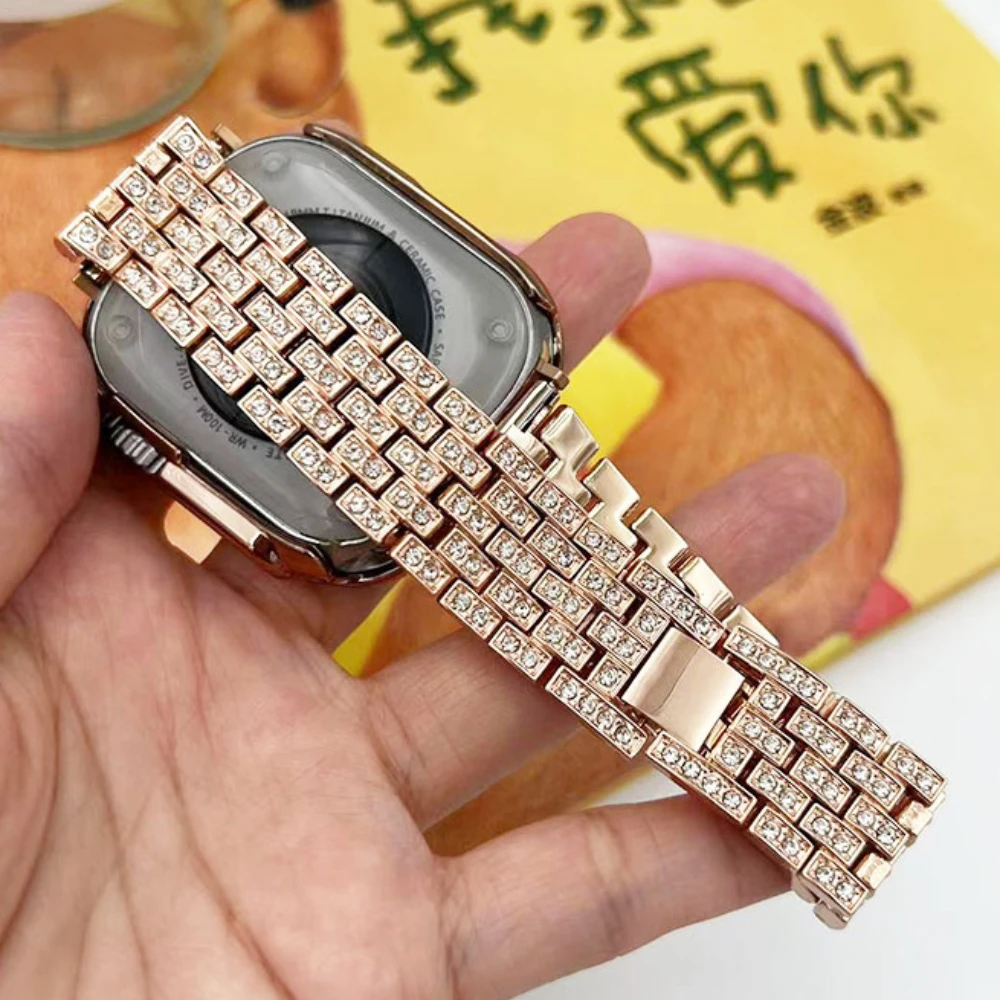 Ladies Diamond Strap For Apple Watchband Ultra 49mm 41mm 45mm for iwatch series 8 7 6 5 40mm 44mm Stainless Steel Metal Bracelet