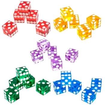 Pack of 5, Six Sided D6 19mm Casino Dice High-grade Acrylic Transparent Dice with for Razor Edges Drop Shipping 5
