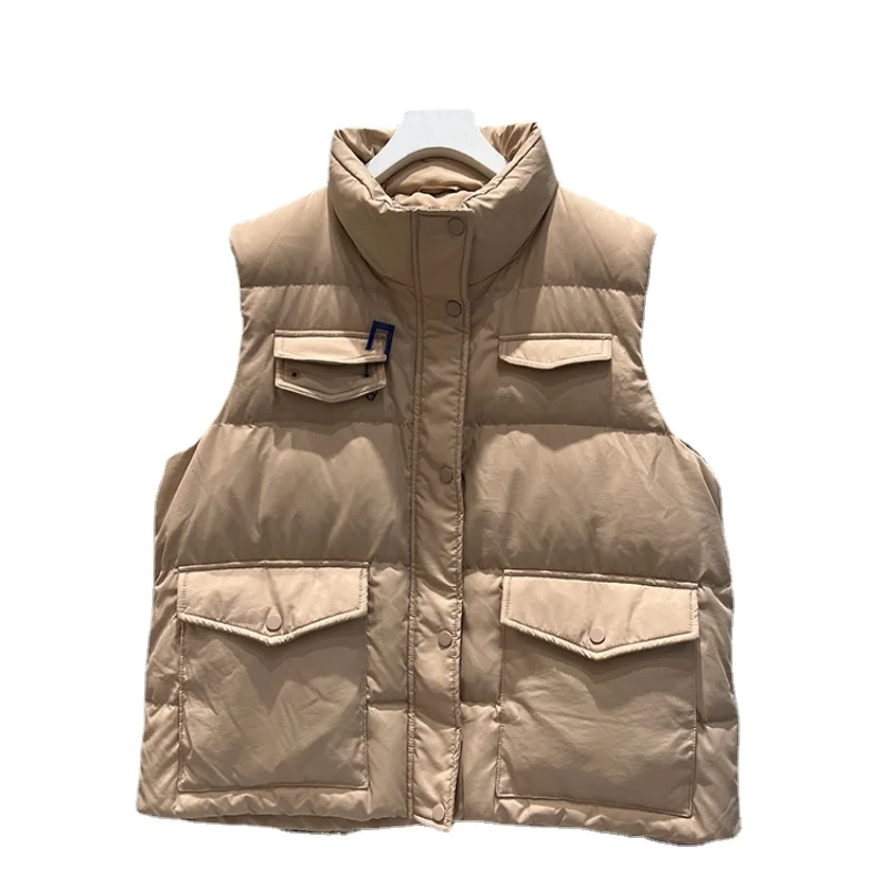 

Out of season new women's short down jacket vest 2022 Korean stand collar pin loose versatile vest winter tide h977