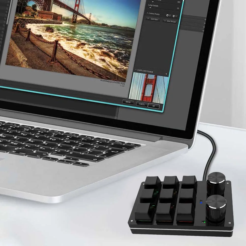 

Пользовательская игровая клавиатура, 9 клавиш, 2 клавиши, программируемая, подходит для PS черчения, игр, Osu, аксессуары для регулировки громко...