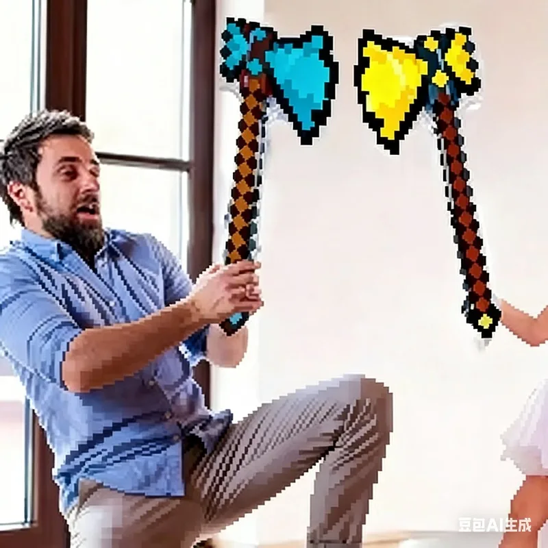 Фото Надувные игрушки-мечи в пиксельном стиле Minecraft: Золотые мечи-игрушки, мечи-самоцветы, товары для домашних игр, рождественские подарки №2