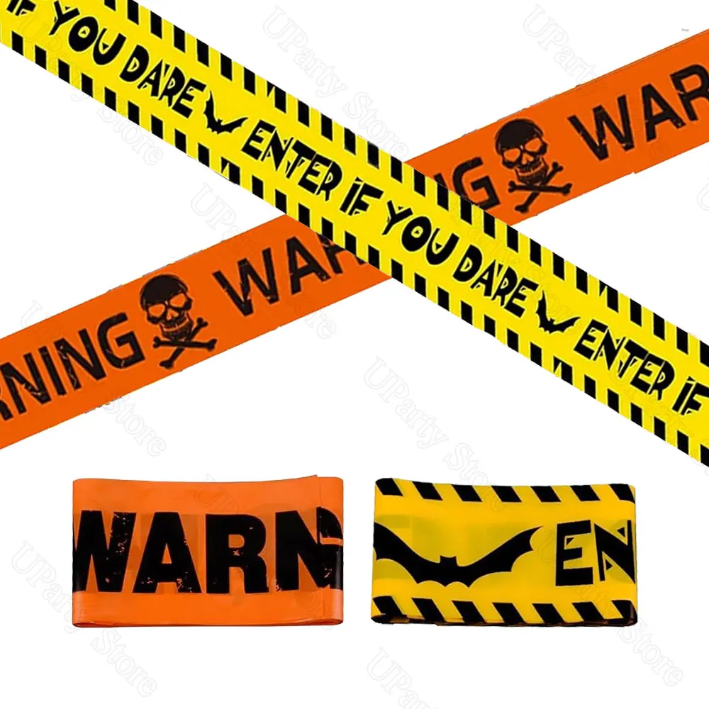 Предупреждающая лента для Хэллоуина 30 футов желтая оранжевая с зомби летучими