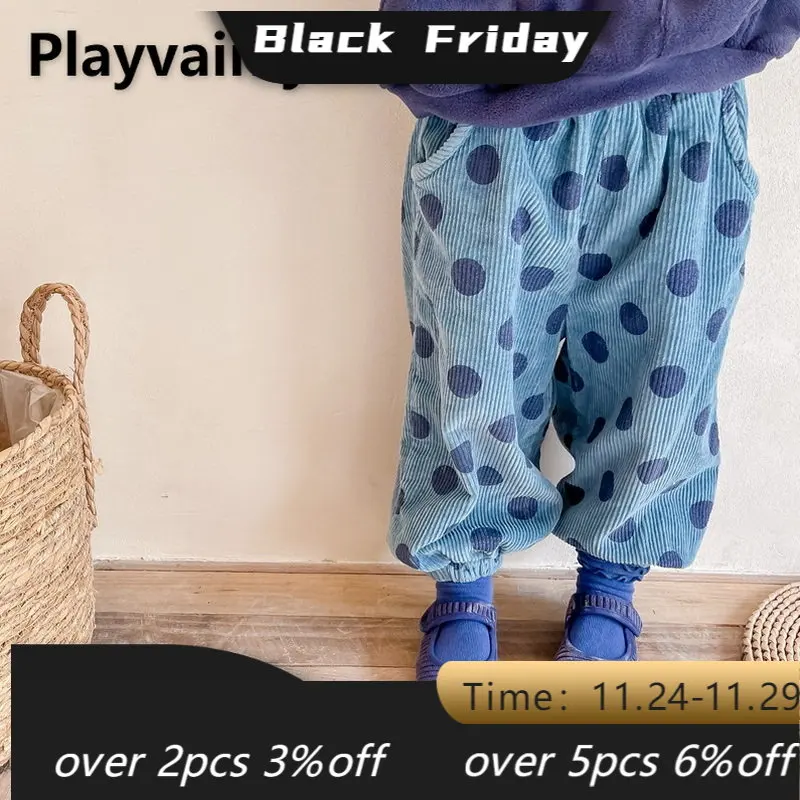 

Winter Baby Boy Girl Pants Corduroy Thicken Elastic Waist Haren Pants Dot Casual Pants Baby Clothes E21831