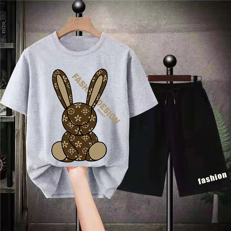 Fashion New Luxury Brand T Shirts Sets Mens Rabbit Print Streetwear Sportwear Tracksuits Male 2 Piece Tops Shirt Suits Clothes