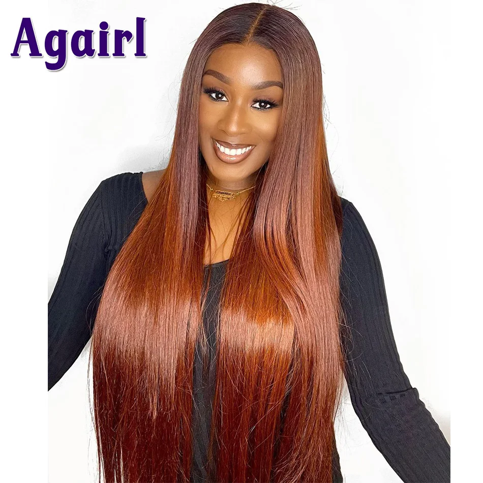 

Парик Омбре коричневый имбирь прямой прозрачный 13x6 13X4 парик из человеческих волос на сетке для женщин 1B/30 перуанский 5x5 парик на сетке