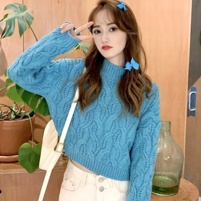 

2022 Women Fashion Solid Color Knitted Sweater Jumper Knitted Pullovers High Quality Warm Casual Female Pullovers Chic Tops N19