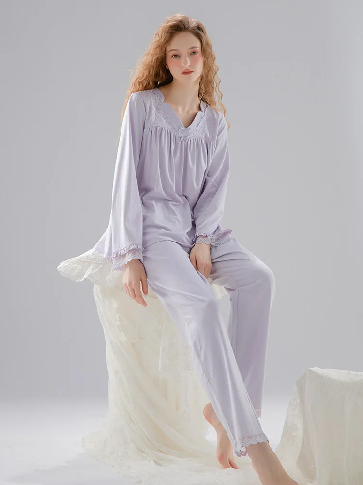 Chenxiyuanchuang дизайн ретро дворцовые пижамы женские 2024 осенне-зимний тонкий комплект