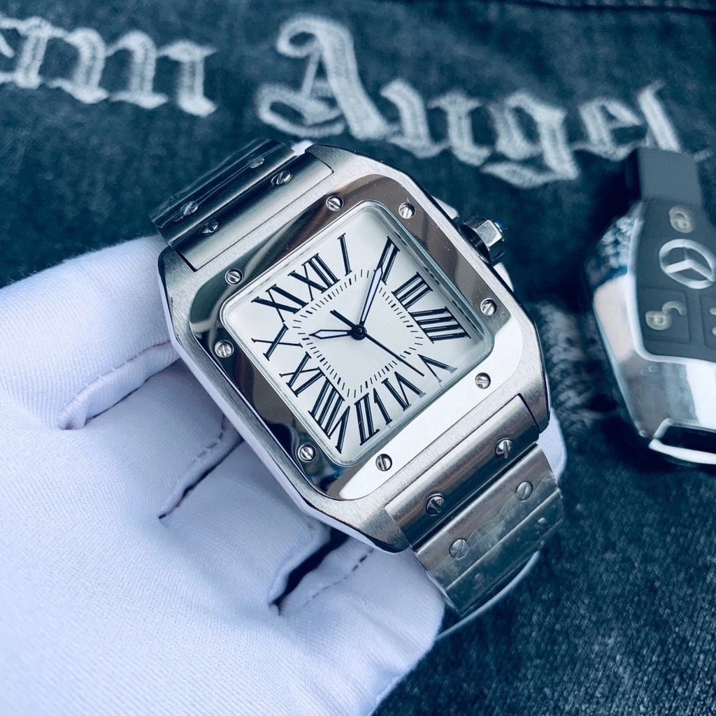 

classic mens watch automatic mechanical steel strap black white