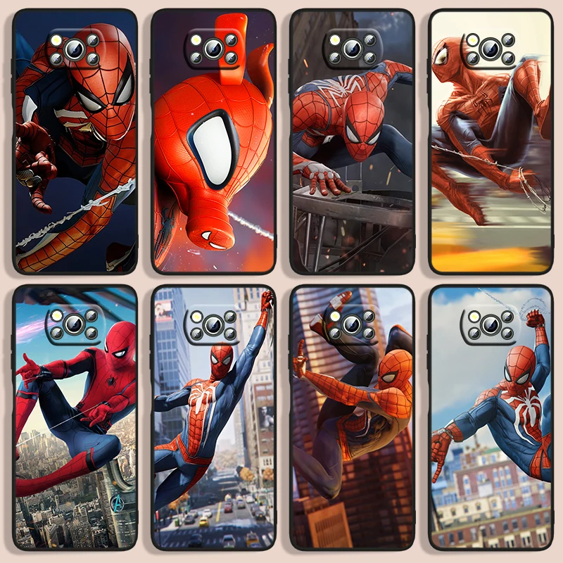 

Marvel Spiderman Anime Phone Case For Xiaomi Poco F1 X2 F2 X3 C3 M3 F3 X4 M4 F4 Pro 5G 4G NFC GT Black luxury Silicone Back Capa