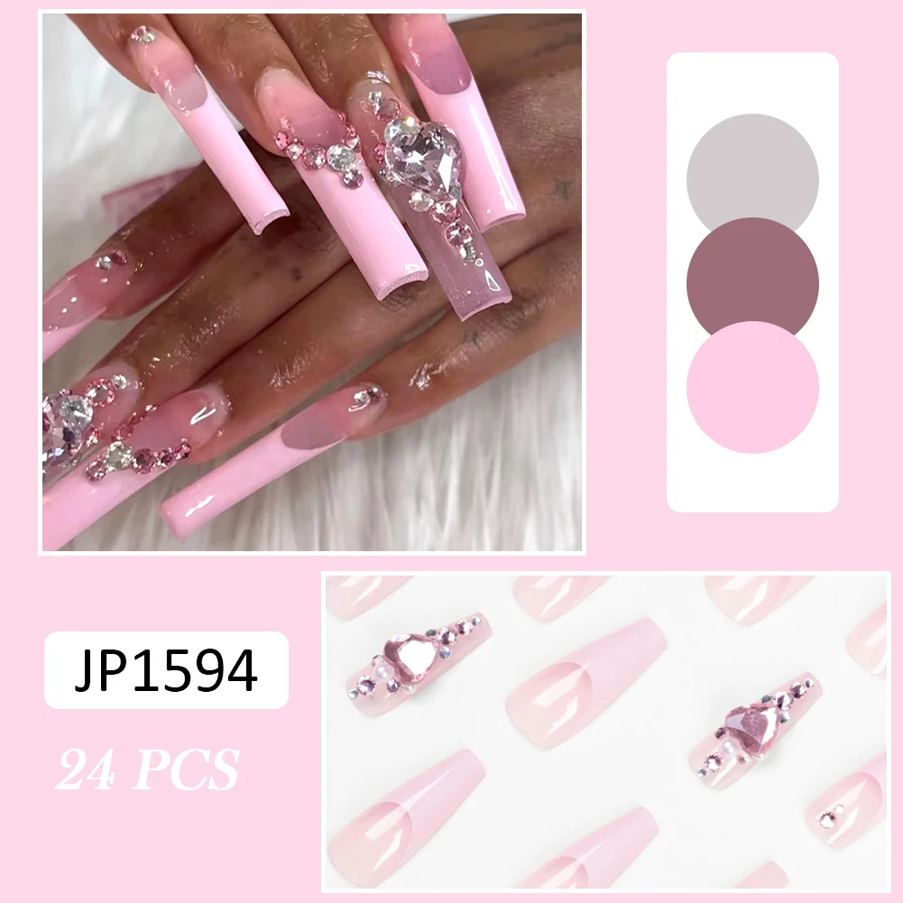 

24 шт., искусственные накладные ногти, во французском стиле