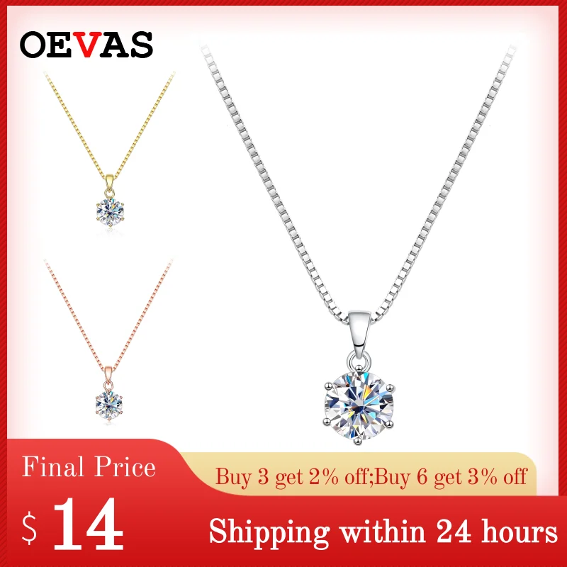 OEVAS 1 Carat Real Moissanite Pendant Necklace For Women Top Quality 100% 925 Sterling Silver Wedding Party Bridal Fine Jewelry