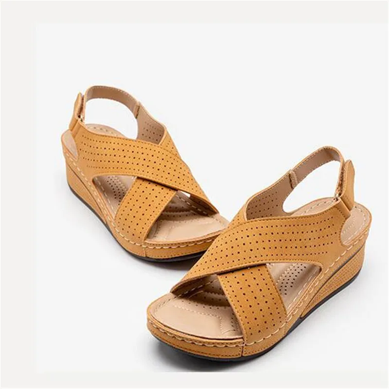 

Women Sandals Summer 2023 Hollow Wedges Sandals Female Casual Plus Size 43 shoes of women socofy Retro Sandalis woman