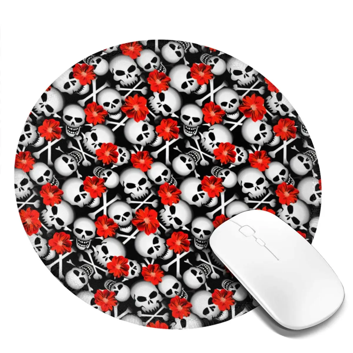 Коврик для мыши с изображением черепа и красных цветов |
