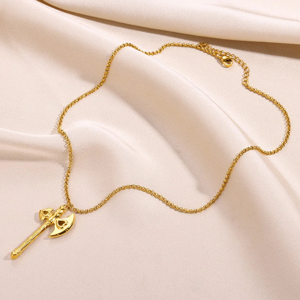 Ожерелье с кулоном в виде топора из нержавеющей стали золотого цвета