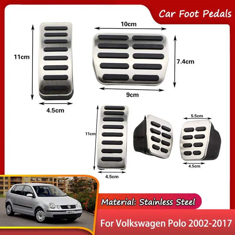 

Автомобильные педали для Volkswagen VW Polo Mk4 Vivo 9N 2002 ~ 2017, тормоза акселератора, нержавеющая сталь, нескользящие накладки на педали AT MT