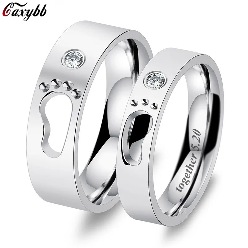 

Engrave Name Couple Rings Baby Feet Stainless Steel Rings Hollow Footprints Wedding Jewelry Promise Bands