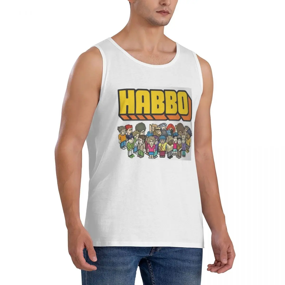 Фото Мужская спортивная майка из 100% хлопка Game Habbo Hotel, без рукавов, с круглым вырезом, для тренировок №2
