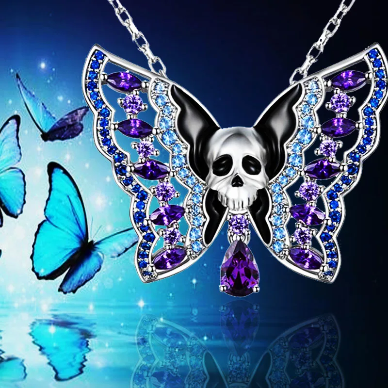 

Wholesale Fashion Jewelry Butterfly Skull Pendant Necklace Indie Punk Necklace Cheap Jewelry Accessories Men Women Necklaces