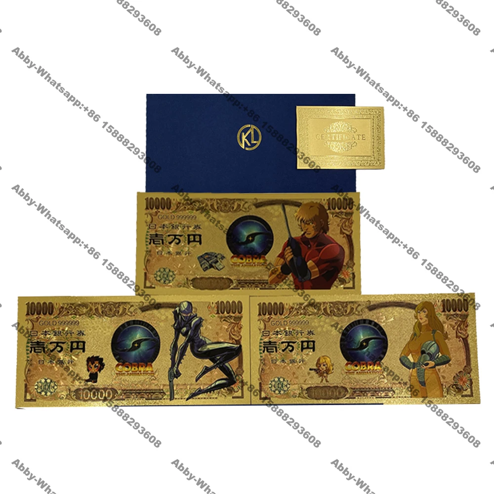 

3models Japanese Anime Cobra gold plastic banknote Science fiction manga Dominique /Lady Armanoide role cards for cartoon show