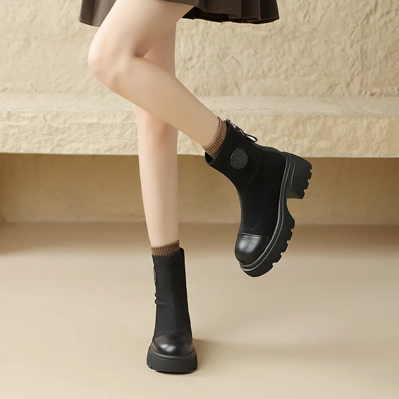 Женские ботинки на молнии осенне-зимняя обувь роскошные дизайнерские с круглым