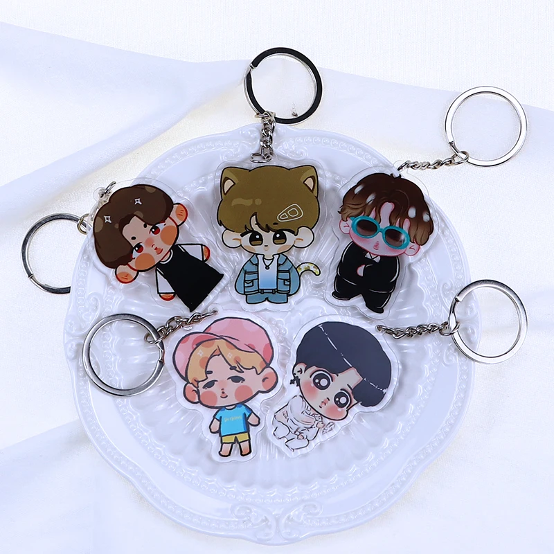 

New Design KPOP Bangtan Boys Keyring Cute Cartoon JINMIN Acrylic Keychain Customizable Character Printing Pendant Fans Gift