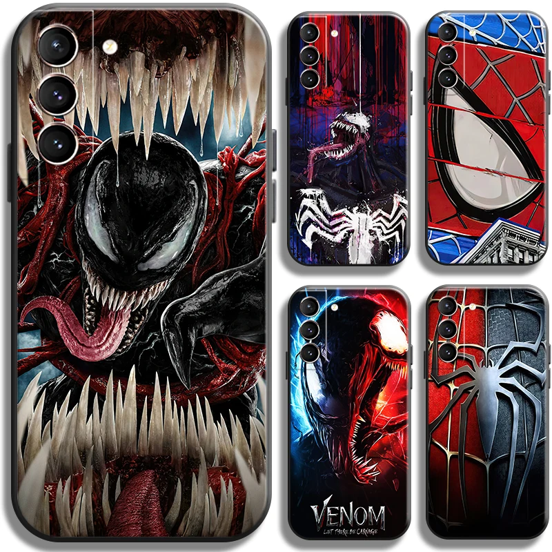 

Marvel Venom Spiderman Phone Case For Samsung Galaxy S22 Ultra S22 Plus 5G Silicone Cover Coque Black Liquid Silicon Carcasa