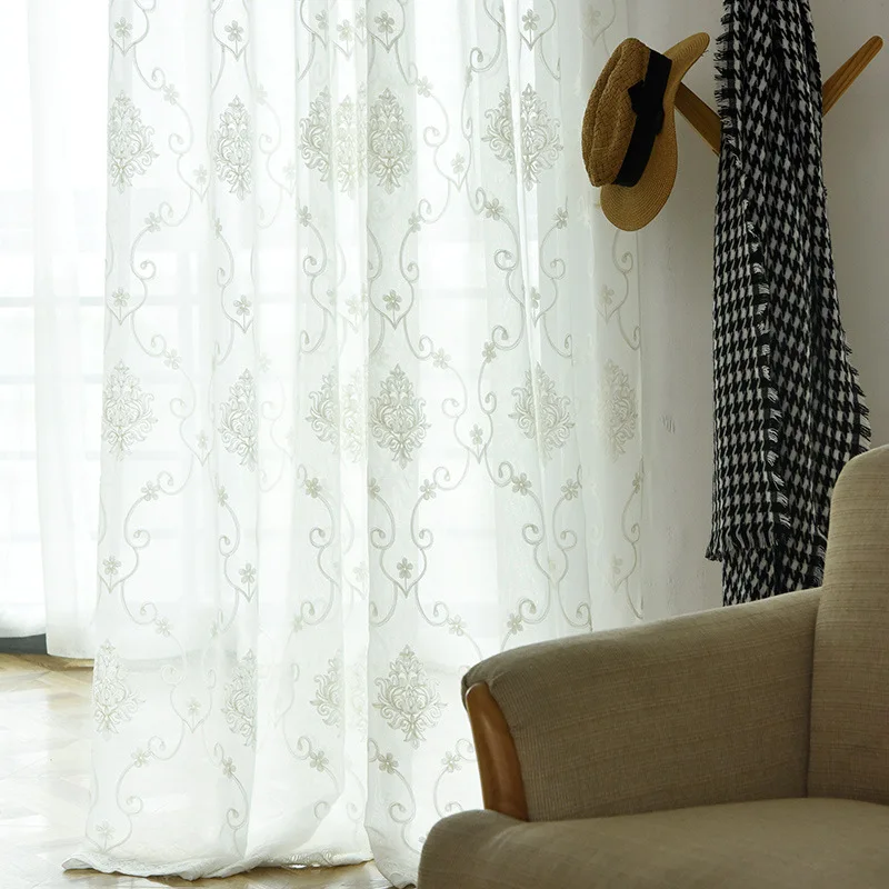 

Curtains for Living room dining bedroom Nordic fashion new modern embroidered window screen white gauze curtain balcony door -xj
