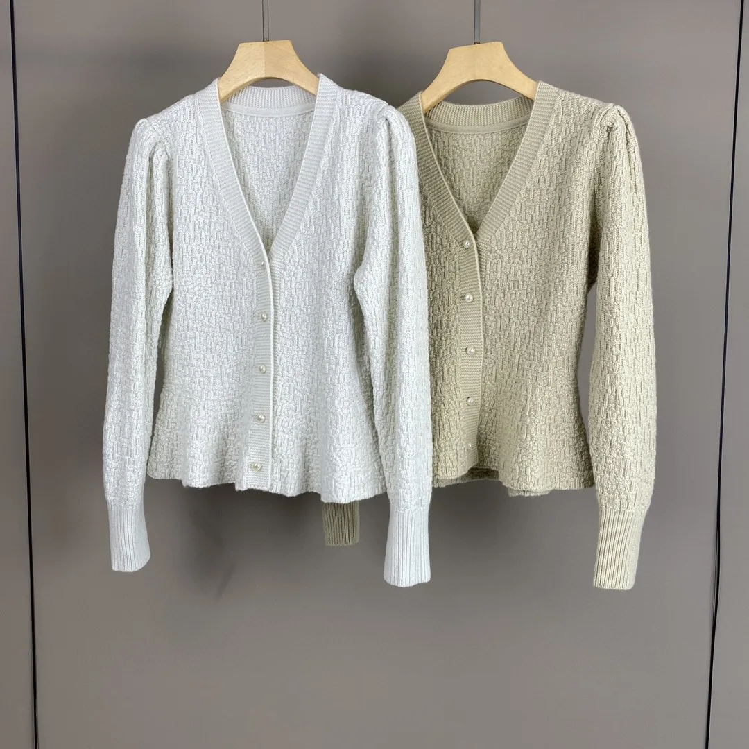 Женский 100% кашемировый тонкий кардиган с длинными рукавами во французском стиле