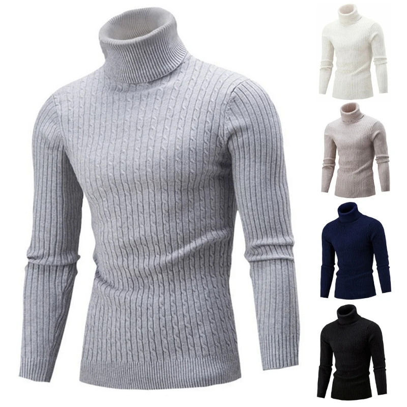 

Autumn Winter Mens Turtleneck Sweater Cable Twisted Knitting Pullovers Jumpers