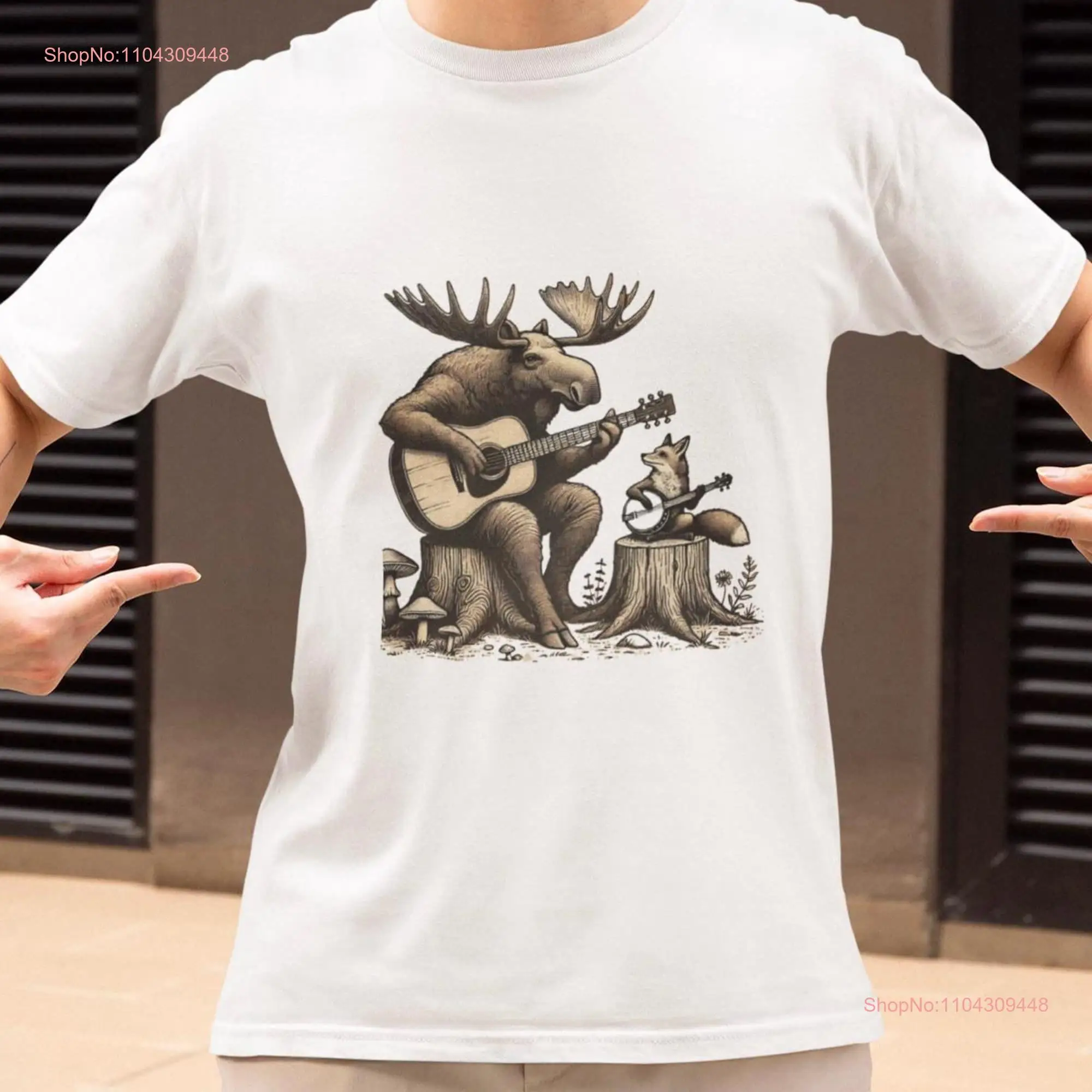 Акустическая футболка Лось Лиса химерное лесно животное гитара лесная музыка