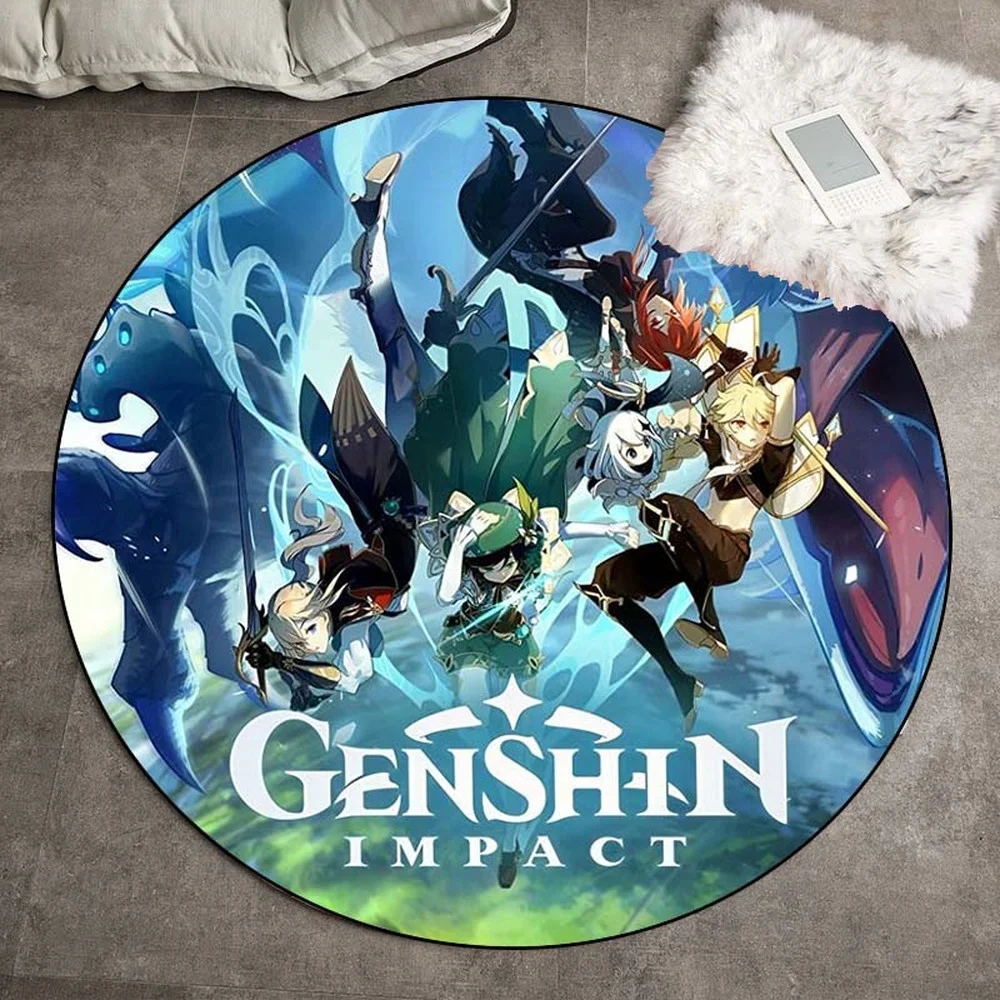 

Game Genshin Decoration Carpet Anime Character Pattern Round Carpet Home Decor Anti-slip Round Area Rug for Bedroom Chair Mat
