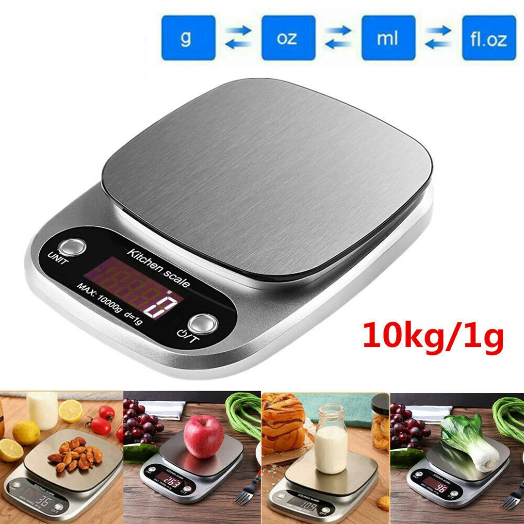 

New 10kg/1g Accurate Electronic Scale Digital Stainless Steel Kitchen Food Scale