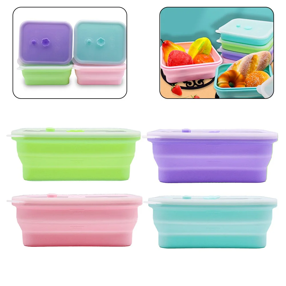 

Lightweight Silicone Lunch Box BPA-Free Stackable Microwave Safe Green/Blue/Purple/Pink 1000ML Camping Equipment