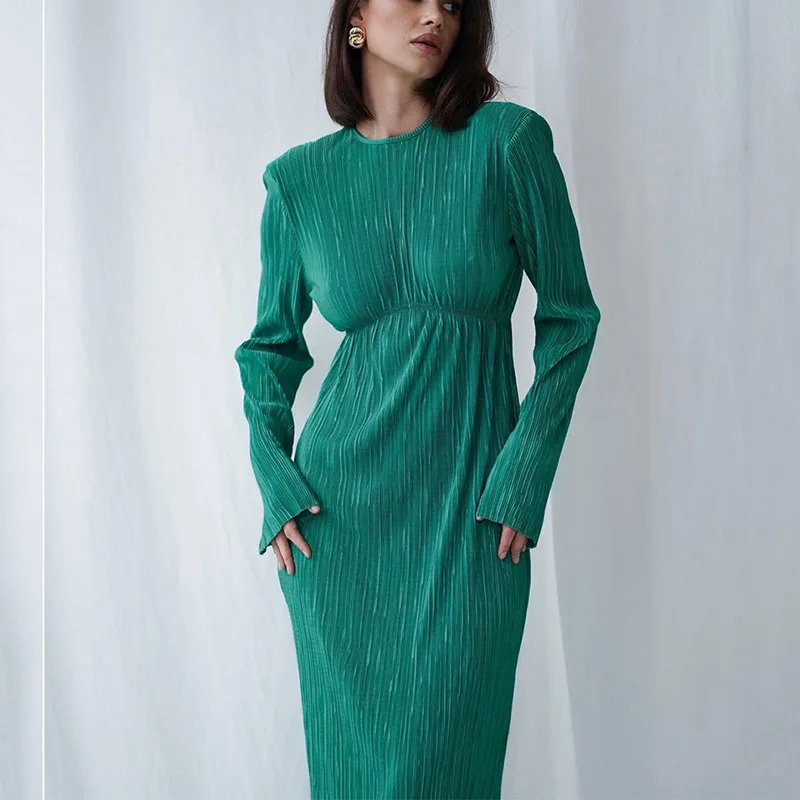 

OKXGNZ 2023 зимнее женское платье с круглым вырезом элегантное облегающее платье миди с длинным рукавом женское Повседневное платье с открытой ...