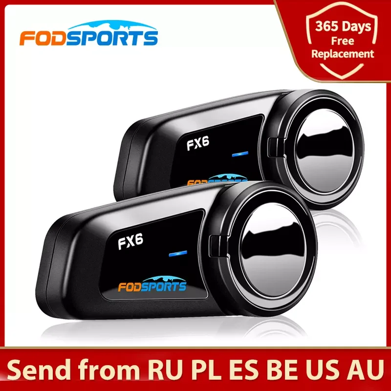 

Гарнитура для мотоциклетного шлема Fodsports FX6, 2 шт., Bluetooth, 6 динамиков, 1000 м, FM BT 5,0