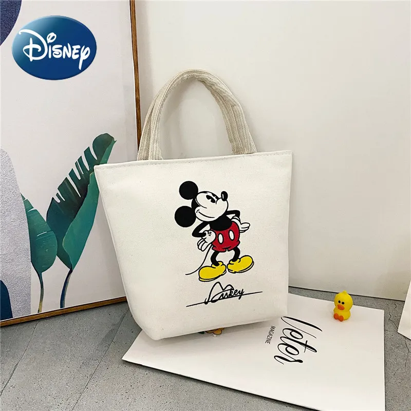 Disney Canvas Cartoon Handbag Simple Cute Large Capacity Lunch Box Bento Bag Children's Shoulder Bag Underarm Bag