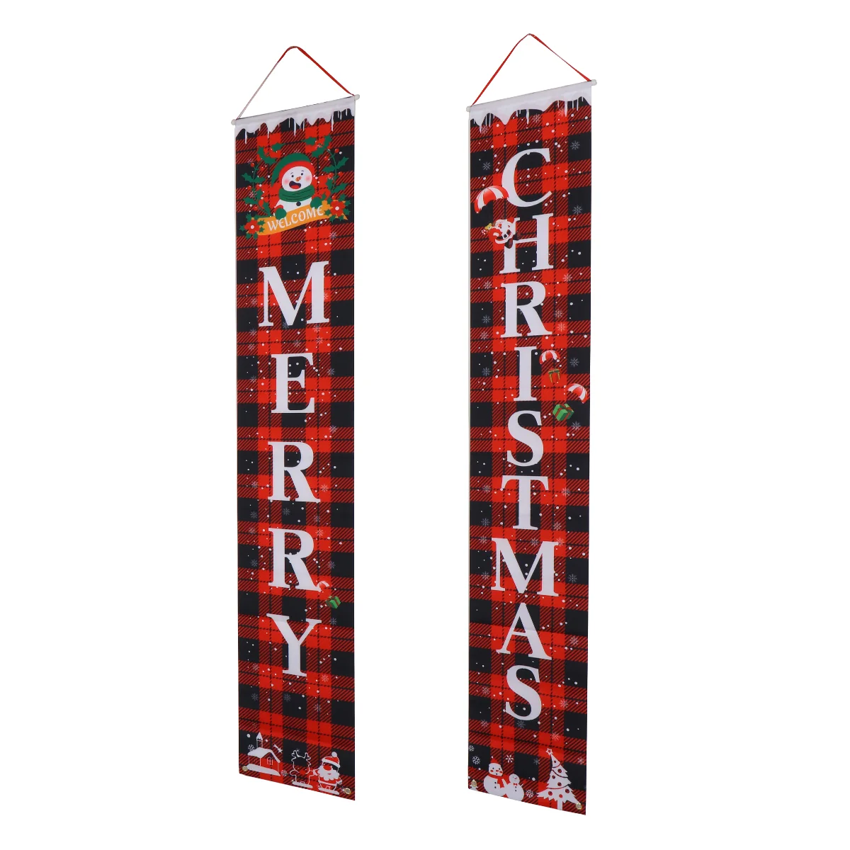 

1 Pair Merry Christmas Banner Christmas Buffalo Plaid Hanging Porch Sign Set Merry Christmas Door Banner