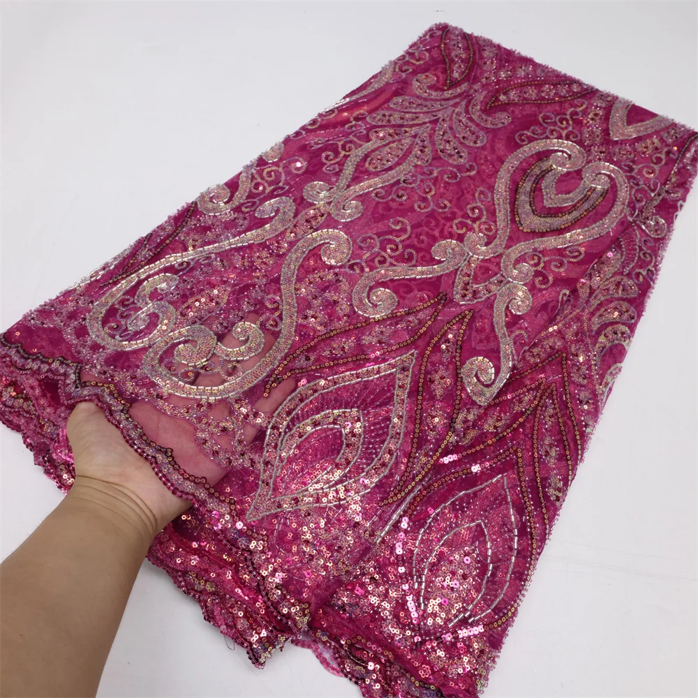 

Luxury Heavy Beaded Embroidered French Mesh Fabric High Quality African Tulle Lace Fabric With Sequins For Evening 5Yards LY1762