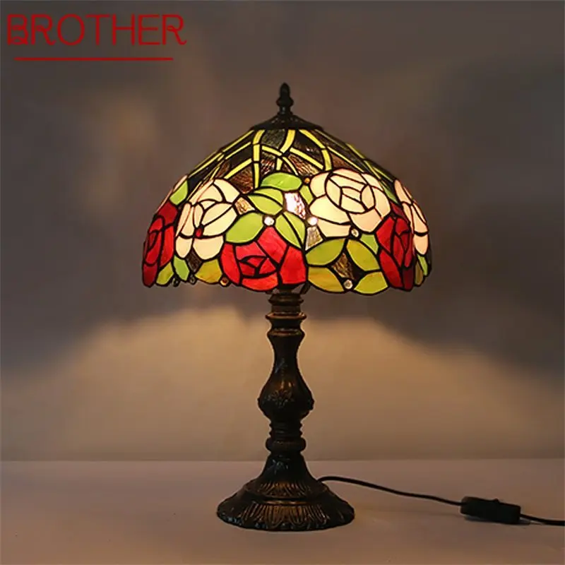 

BROTHER Tiffany Table Lamp LED Creative Rose Flower Glass Desk Light Fashion Decor For Home Living Room Bedroom Bedside