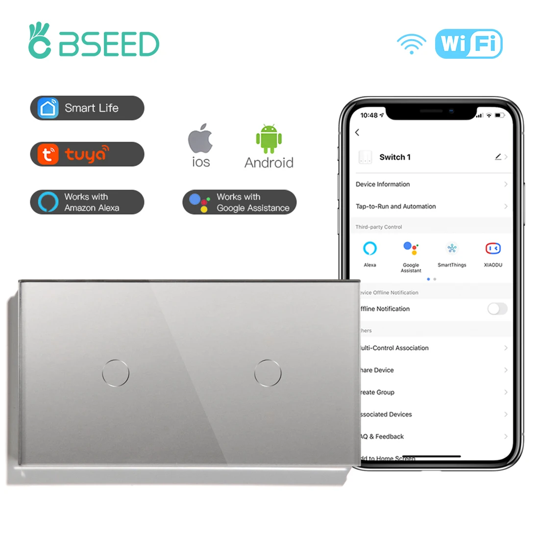 

BSEED Умные сенсорные выключатели Wi-Fi серые