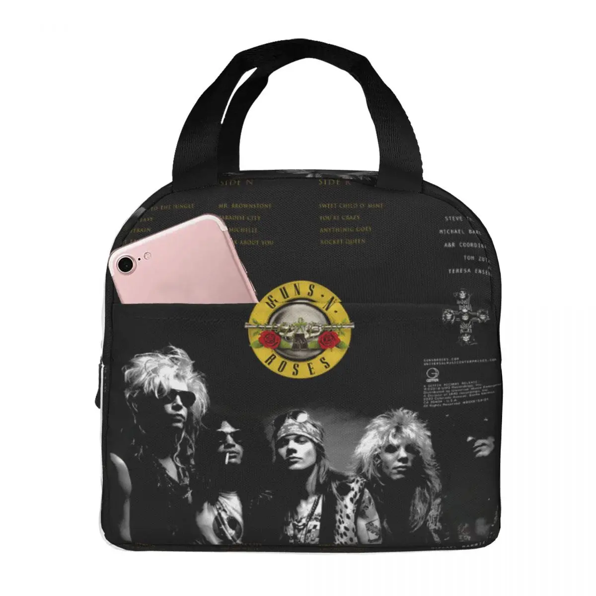 Lunch Bags Guns N Roses Rock Band Insulated Cooler Portable School Oxford Lunch Box Food Bag