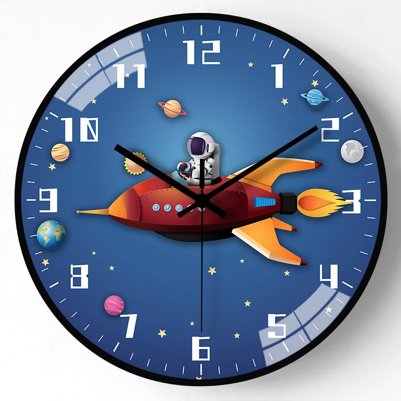 

12 Inch Large Wall Cartoon Clock Modern Design Astronauts Aerospace Clocks For Kids Living Room Bedroom Mute Home Decor Acrylic