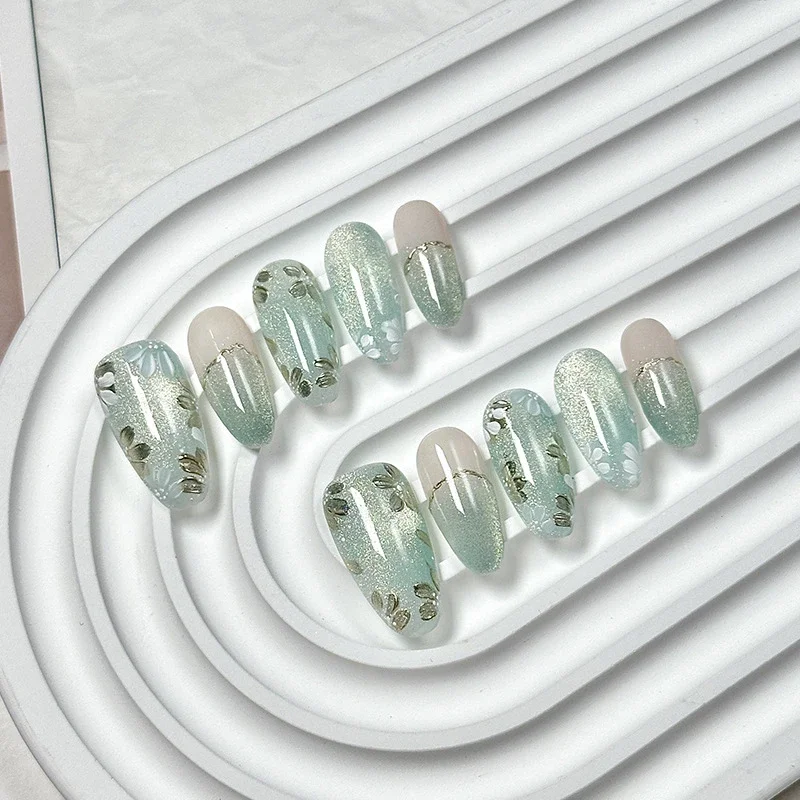 

MINISO Пресс-ногти "Цветочная ракушка", золотые кошачьи глаза