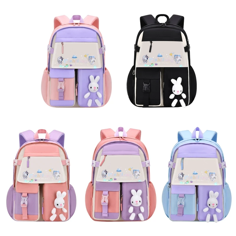 

63HC Cute Backpack Multi-Pocket Primary School Bookbag Anti-theft for Student Girls