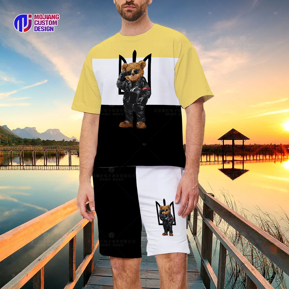 Popular 2023 Summer New Luxurious Bear T-shirt Shorts 2-Piece Set Kawaii Pattern T-Shirt Set Unisex Clothes Oversized Fashion To