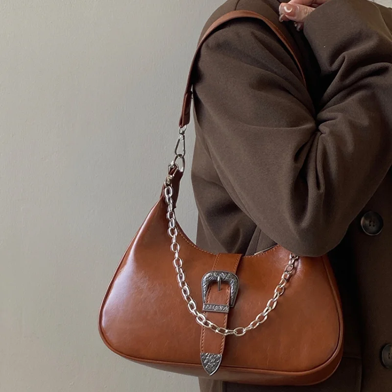 

Fashion Locks Design Women's Purse Shoulder Bags Ladies Zipper Handbags Messenger Bag Vintage Pu Leather Female Underarm Bag