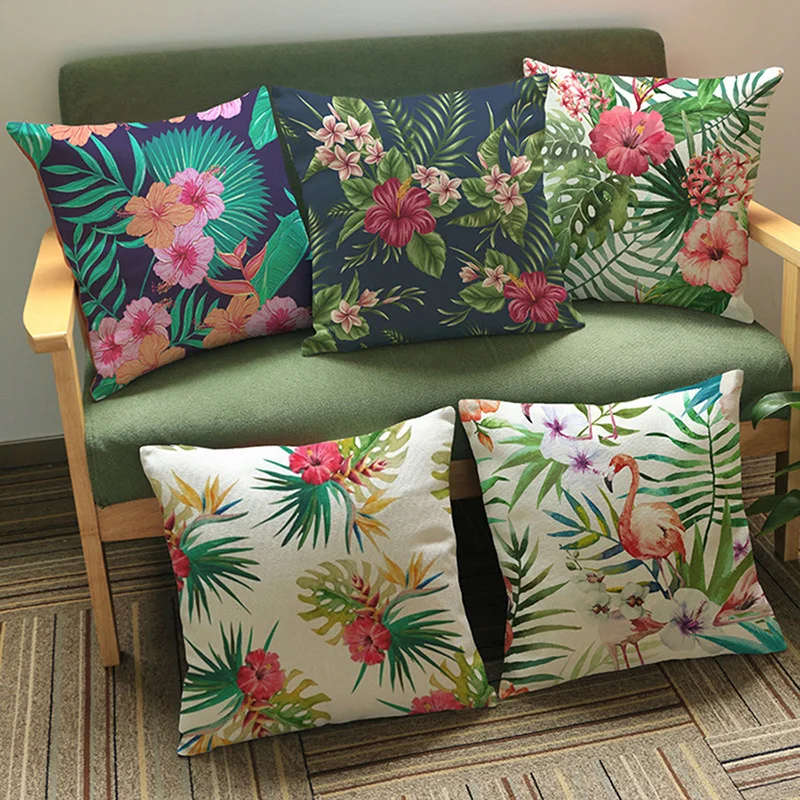 Чехол для подушки в стиле тропических растений цветов птиц фламинго попугай