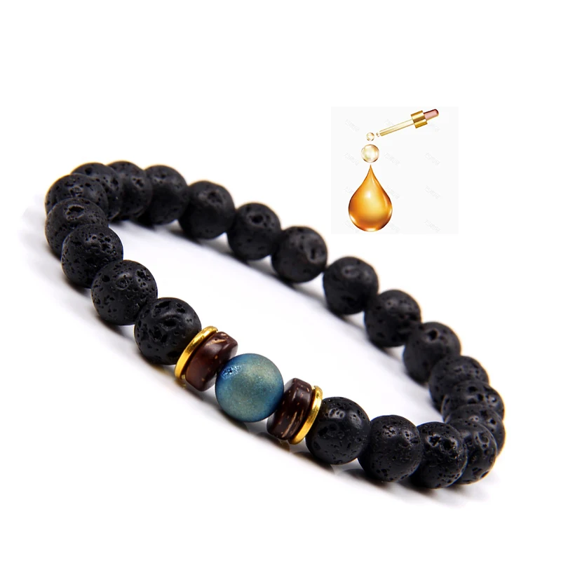 

Natural Black Lava Beaded Bracelet Yoga Volcanic Healing Crystal Stretch Bracelets For Women Men Essential Oil Diffuser Jewelry