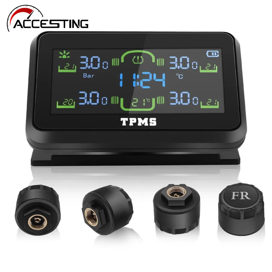 

Солнечный TPMS монитор давления в автомобильных шинах, отображение температуры, система контроля давления в шинах с 4 внешними датчиками