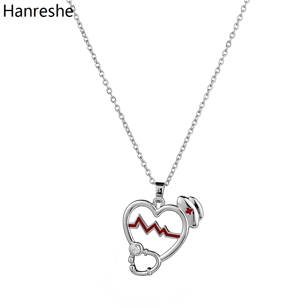 

Hanreshe Stainless Steel Quality Medical Pendant Necklace Stethoscope Heart Delicate Collarbone Chain Jewelry for Women Girls